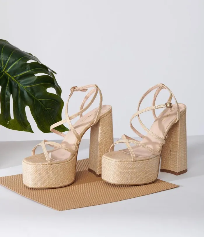 Beige Rattan Platform Sandals Shoes Unique Vintage Sandals