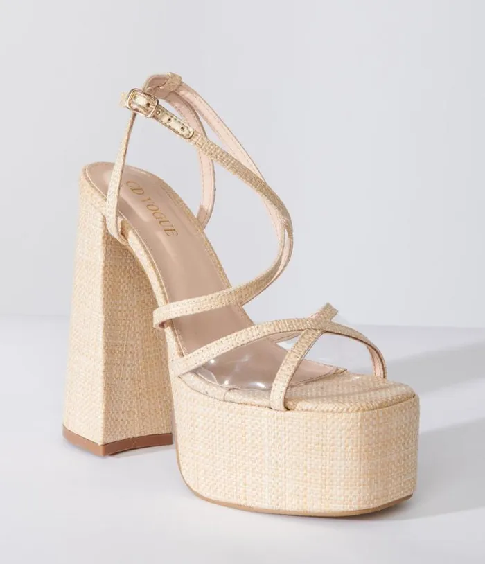 Beige Rattan Platform Sandals Shoes Unique Vintage Sandals