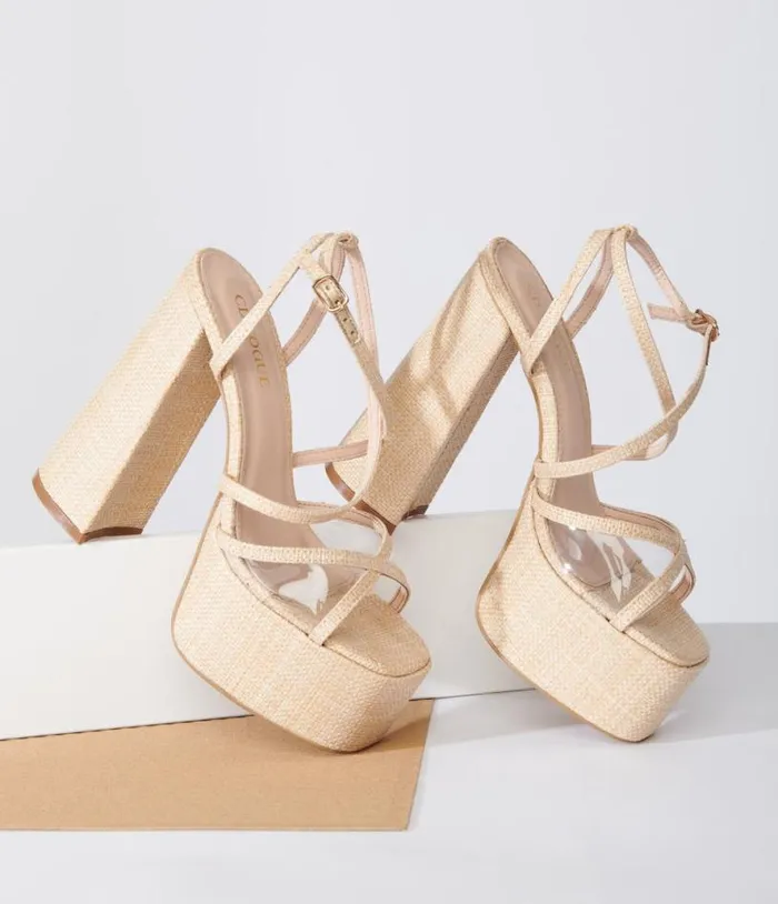 Beige Rattan Platform Sandals Shoes Unique Vintage Sandals