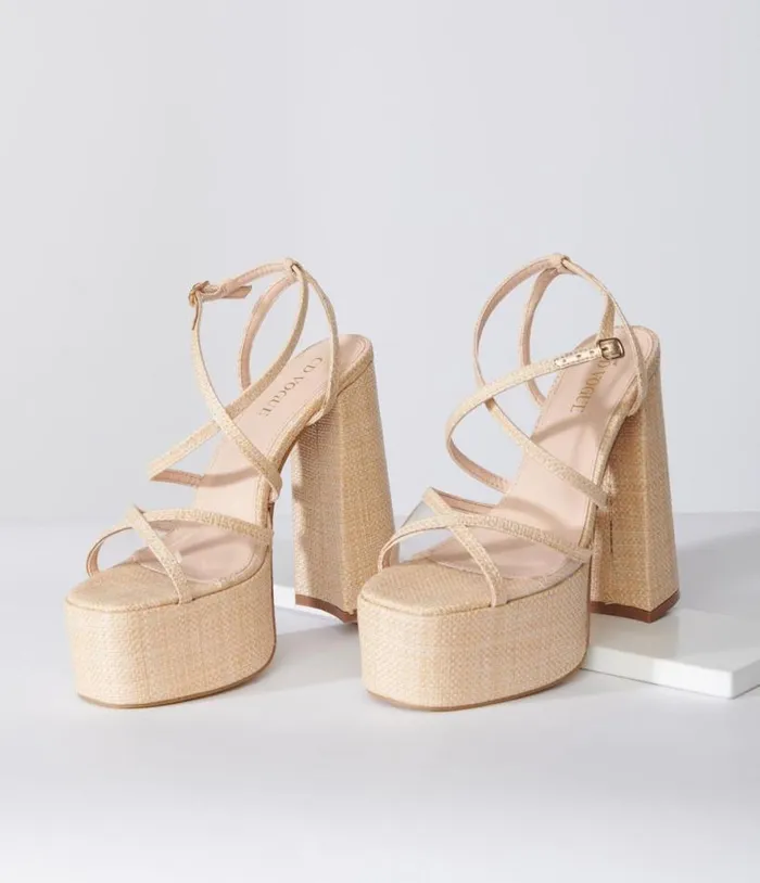 Beige Rattan Platform Sandals Shoes Unique Vintage Sandals