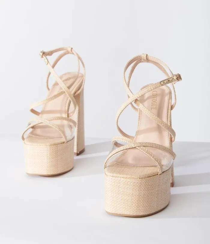Beige Rattan Platform Sandals Shoes Unique Vintage Sandals