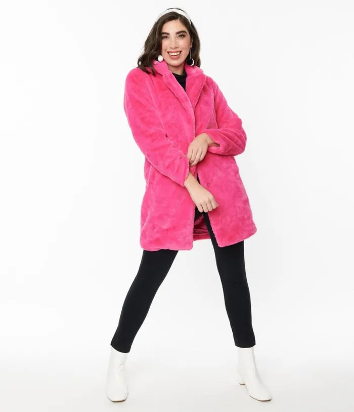 Berry Pink Fur Long Coat ClothingPlus Unique Vintage Jackets