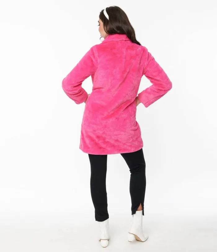 Berry Pink Fur Long Coat ClothingPlus Unique Vintage Jackets