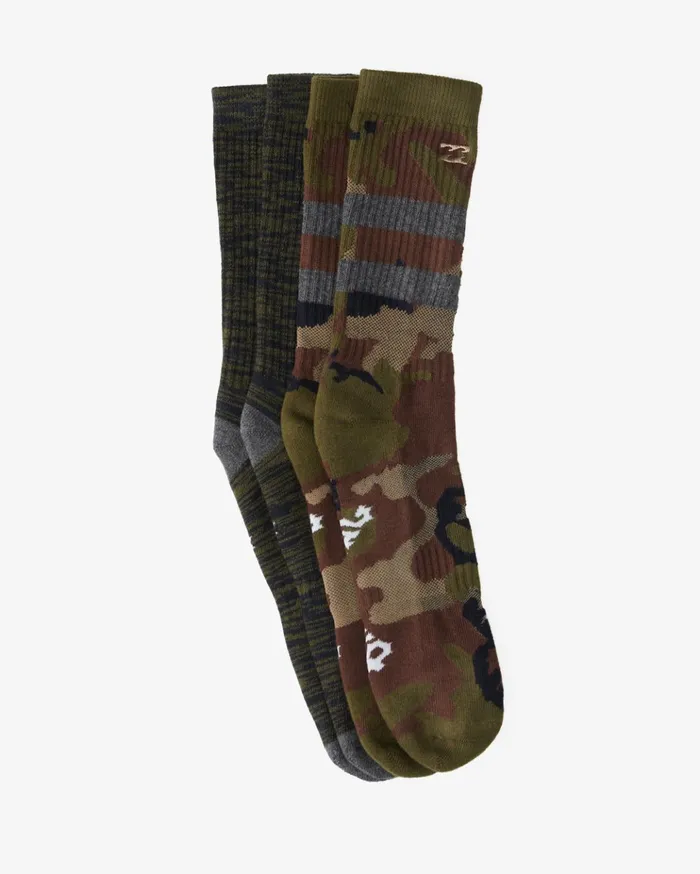 Billabong 2Pack Camo Crew Socks Green Men Socks Billabong 2Pack Camo Crew Socks Green Men Socks