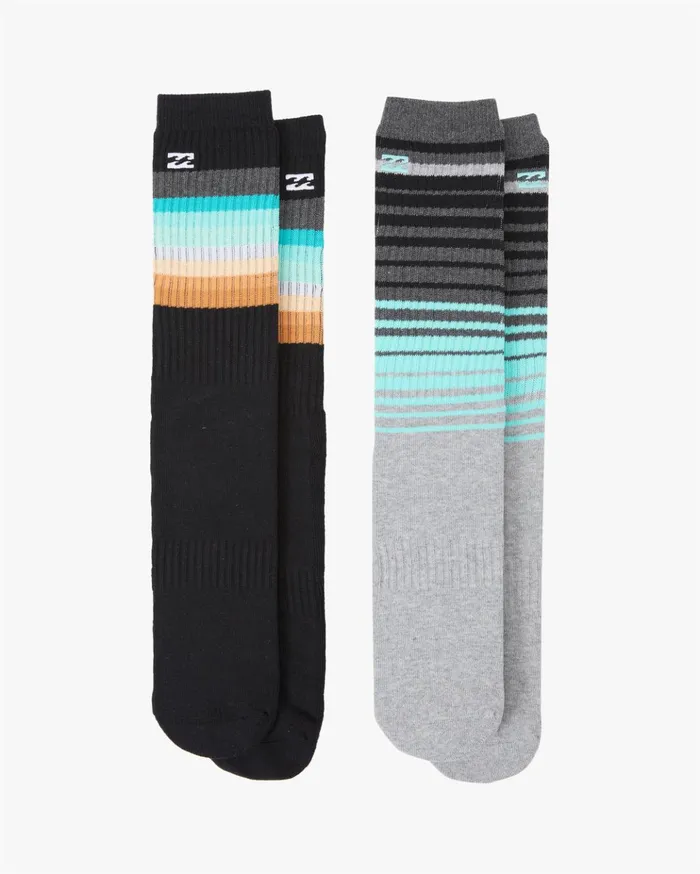 Billabong 2 Pack Faded Stripe Crew Socks Black Men Socks Billabong 2 Pack Faded Stripe Crew Socks Black Men Socks