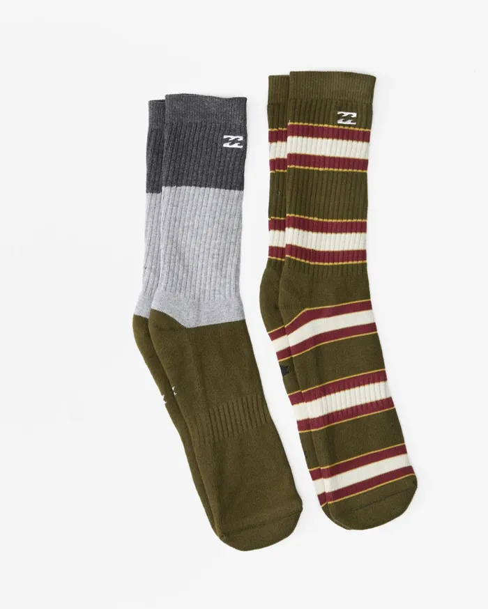 Billabong 2Pack Stripe Crew Socks Olive Men Socks