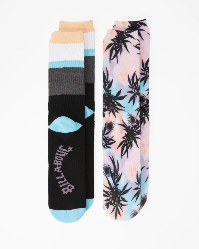Billabong 2 Pack TieDye Crew Socks Multi Men Socks Billabong 2 Pack TieDye Crew Socks Multi Men Socks