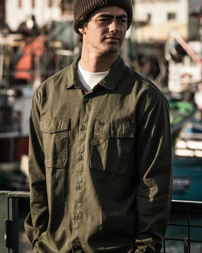 Billabong ADiv Westport Workwear Organic Long Sleeve Shirt Dark Olive Men Shirts Billabong ADiv Westport Workwear Organic Long Sleeve Shirt Dark Olive Men Shirts
