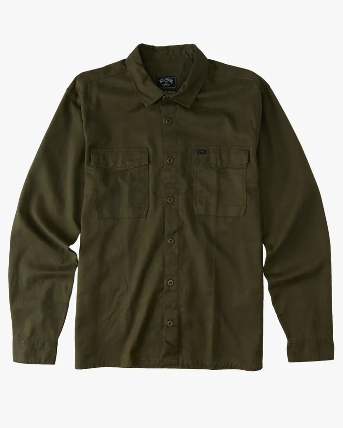 Billabong ADiv Westport Workwear Organic Long Sleeve Shirt Dark Olive Men Shirts Billabong ADiv Westport Workwear Organic Long Sleeve Shirt Dark Olive Men Shirts