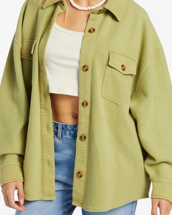 Billabong Anytime Shacket Oversized ButtonThrough Jacket Avocado Women Tops Billabong Anytime Shacket Oversized ButtonThrough Jacket Avocado Women Tops
