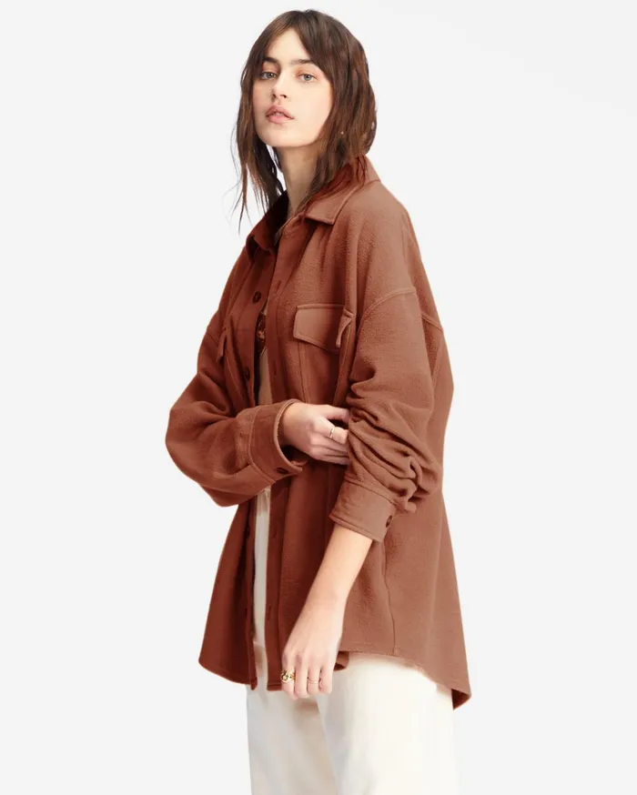Billabong Anytime Shacket Oversized ButtonThrough Jacket Sweet Chocolate Women Tops Billabong Anytime Shacket Oversized ButtonThrough Jacket Sweet Chocolate Women Tops