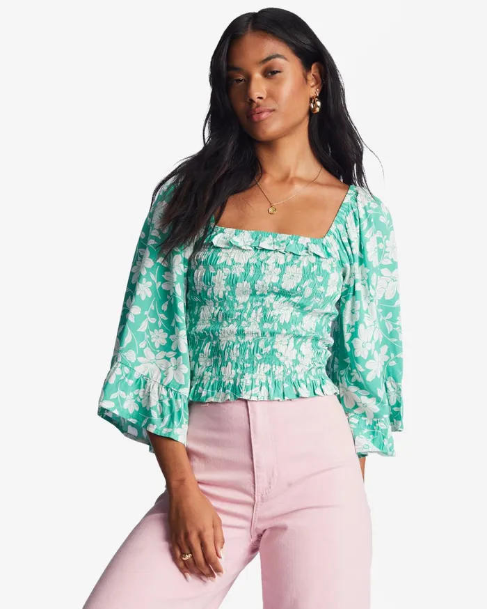 Billabong Be My Babe Bell Sleeve Top Sweet Grass Women Tops