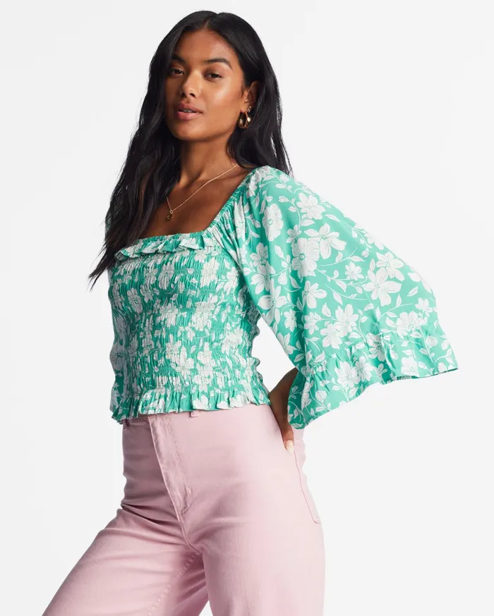 Billabong Be My Babe Bell Sleeve Top Sweet Grass Women Tops Billabong Be My Babe Bell Sleeve Top Sweet Grass Women Tops