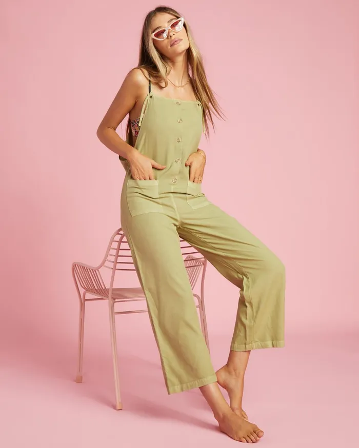 Billabong Beach Cruiser WideLeg Overalls Avocado Women Rompers and Jumpsuits Billabong Beach Cruiser WideLeg Overalls Avocado Women Rompers and Jumpsuits
