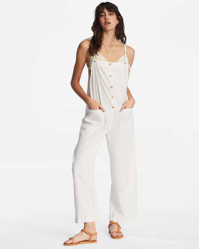 Billabong Beach Cruiser WideLeg Overalls Salt Crystal Women Rompers and Jumpsuits Billabong Beach Cruiser WideLeg Overalls Salt Crystal Women Rompers and Jumpsuits