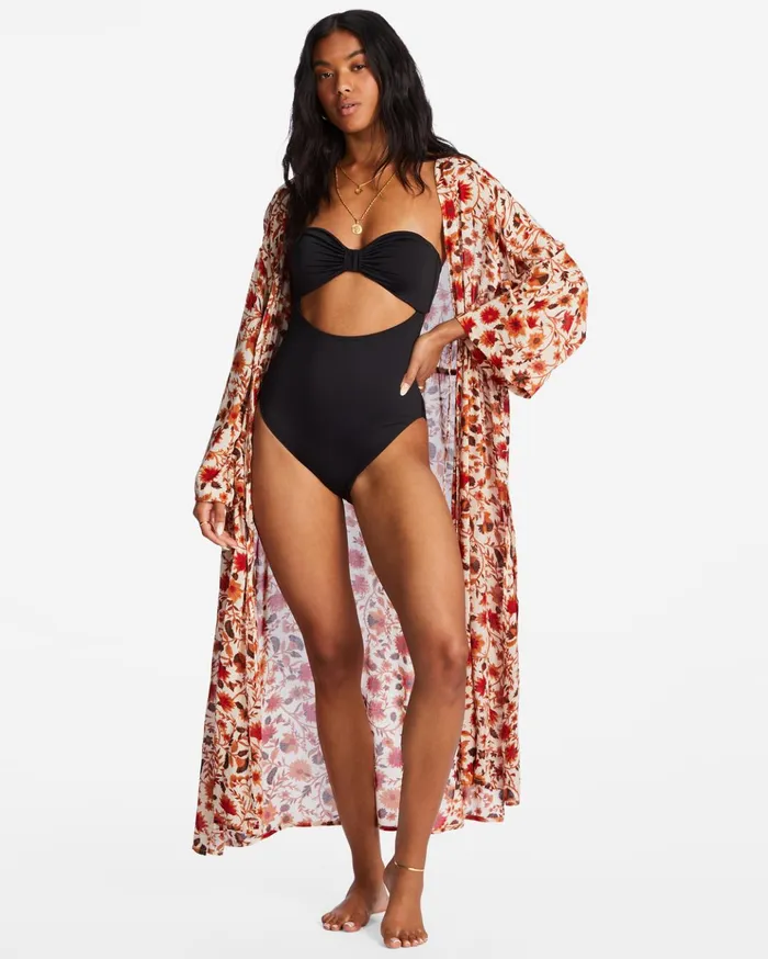 Billabong Cosmic Dreamer Kimono Beach CoverUp Antique White Women Dresses