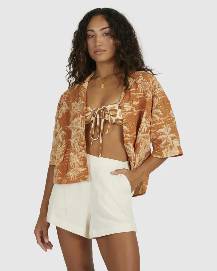 Billabong Dream Days Short Sleeve Shirt Mustard Women Tops