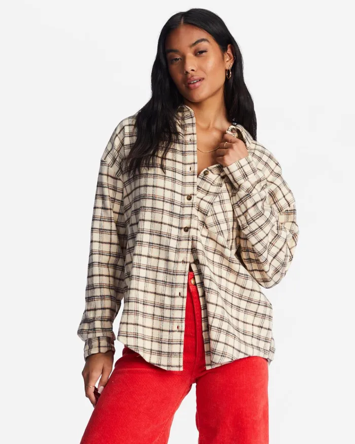 Billabong Easy Breezy Long Sleeve ButtonUp Shirt Antique White Women Tops
