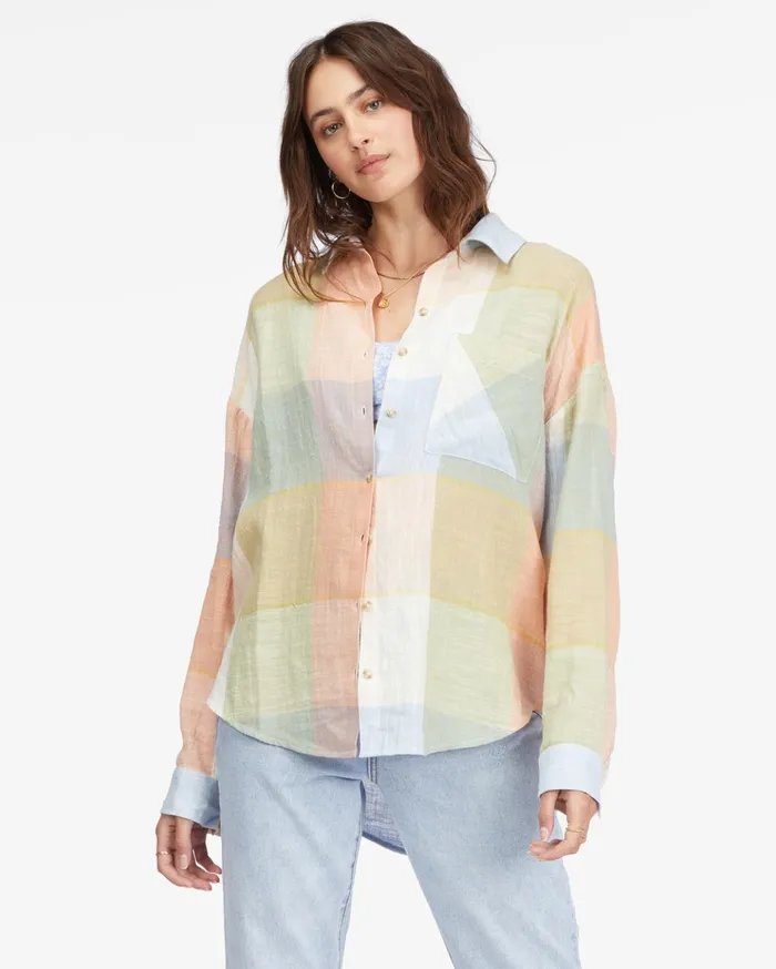Billabong Easy Breezy Long Sleeve ButtonUp Shirt Multi Women Tops