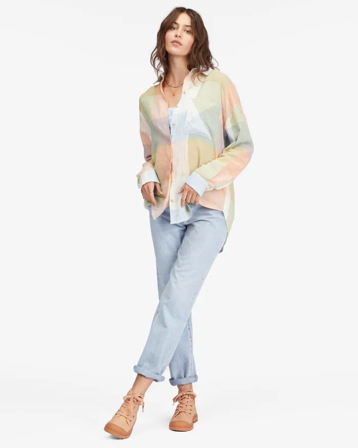 Billabong Easy Breezy Long Sleeve ButtonUp Shirt Multi Women Tops Billabong Easy Breezy Long Sleeve ButtonUp Shirt Multi Women Tops