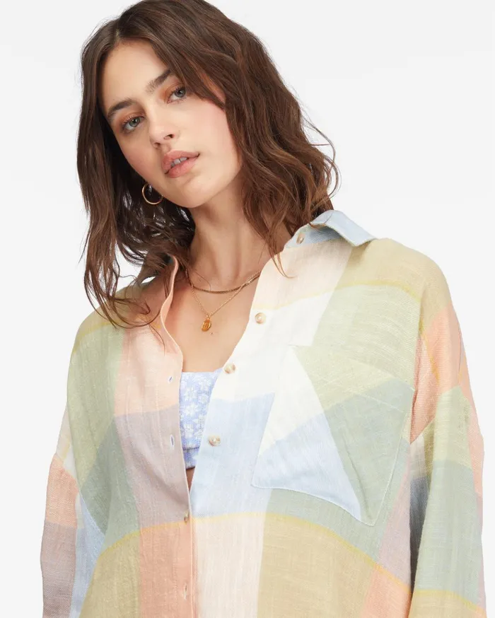Billabong Easy Breezy Long Sleeve ButtonUp Shirt Multi Women Tops Billabong Easy Breezy Long Sleeve ButtonUp Shirt Multi Women Tops