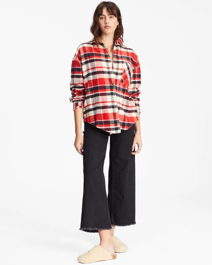 Billabong Easy Breezy Long Sleeve ButtonUp Shirt Red Magic Women Tops Billabong Easy Breezy Long Sleeve ButtonUp Shirt Red Magic Women Tops