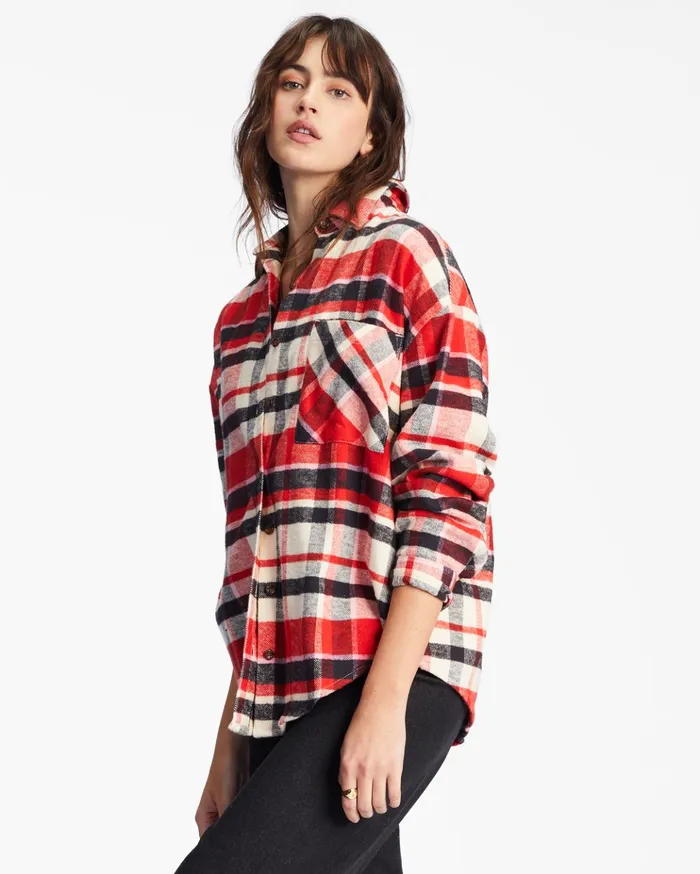 Billabong Easy Breezy Long Sleeve ButtonUp Shirt Red Magic Women Tops Billabong Easy Breezy Long Sleeve ButtonUp Shirt Red Magic Women Tops