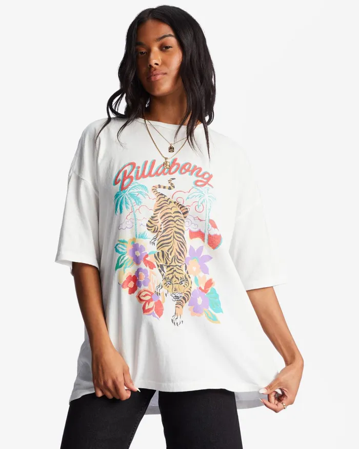 Billabong Easy Tiger Oversized TShirt Salt Crystal Women Graphic Tees and Tanks Billabong Easy Tiger Oversized TShirt Salt Crystal Women Graphic Tees and Tanks