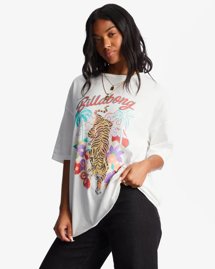 Billabong Easy Tiger Oversized TShirt Salt Crystal Women Graphic Tees and Tanks Billabong Easy Tiger Oversized TShirt Salt Crystal Women Graphic Tees and Tanks