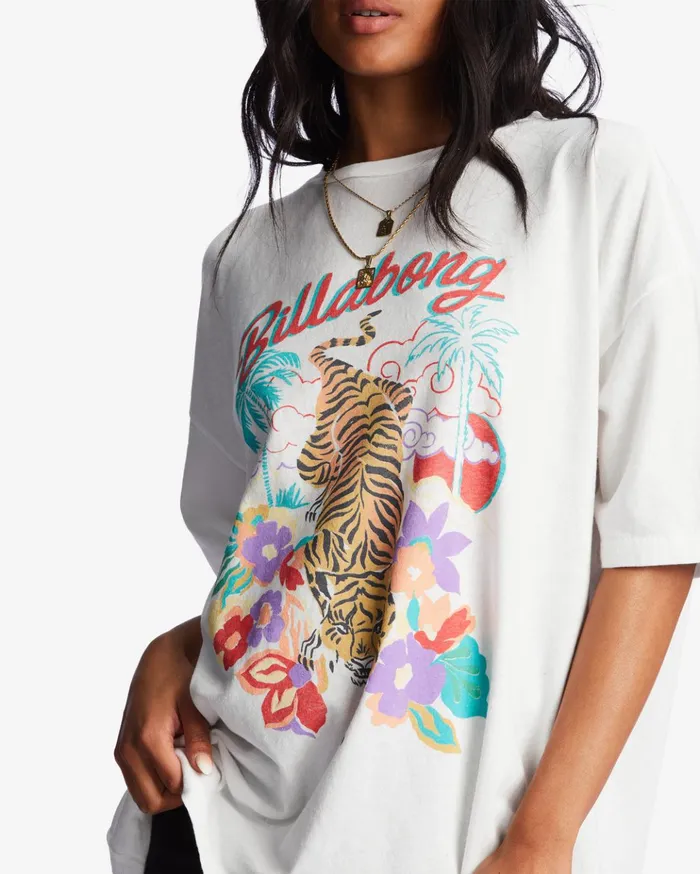 Billabong Easy Tiger Oversized TShirt Salt Crystal Women Graphic Tees and Tanks Billabong Easy Tiger Oversized TShirt Salt Crystal Women Graphic Tees and Tanks