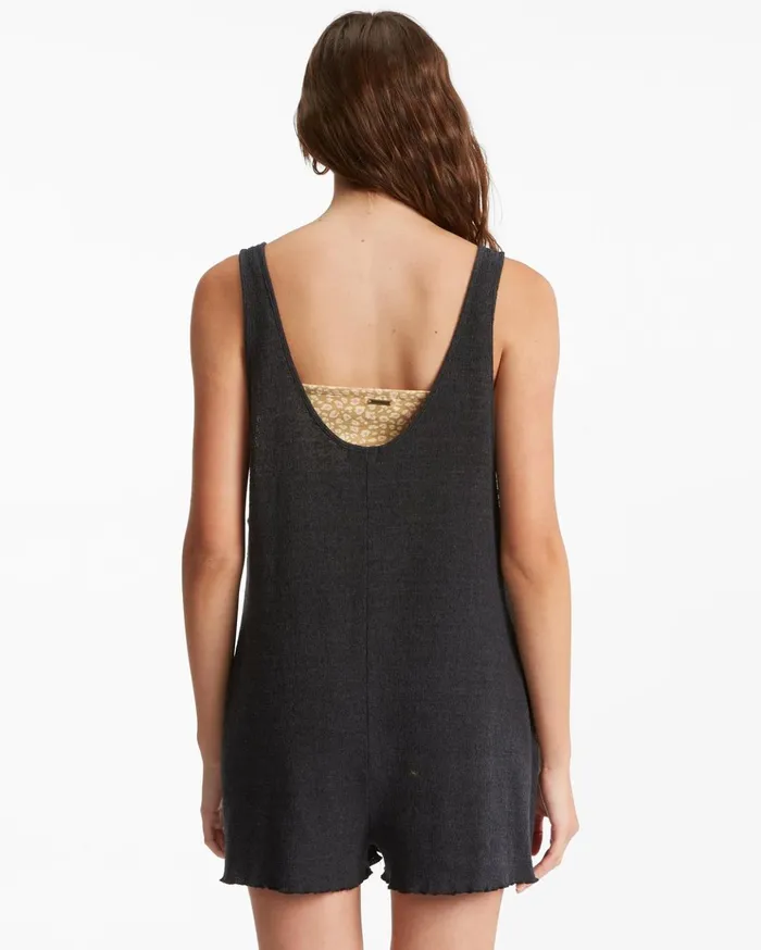 Billabong Fade Away ButtonUp Knit Romper Off Black Women Beach Cover Ups Billabong Fade Away ButtonUp Knit Romper Off Black Women Beach Cover Ups