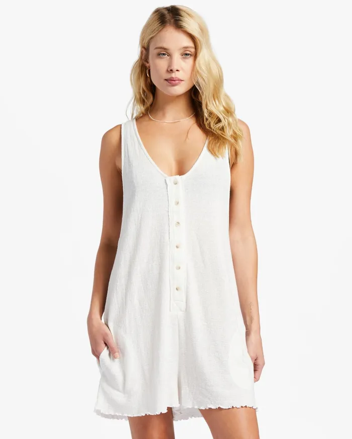 Billabong Fade Away ButtonUp Knit Romper Salt Crystal Women Beach Cover Ups Billabong Fade Away ButtonUp Knit Romper Salt Crystal Women Beach Cover Ups