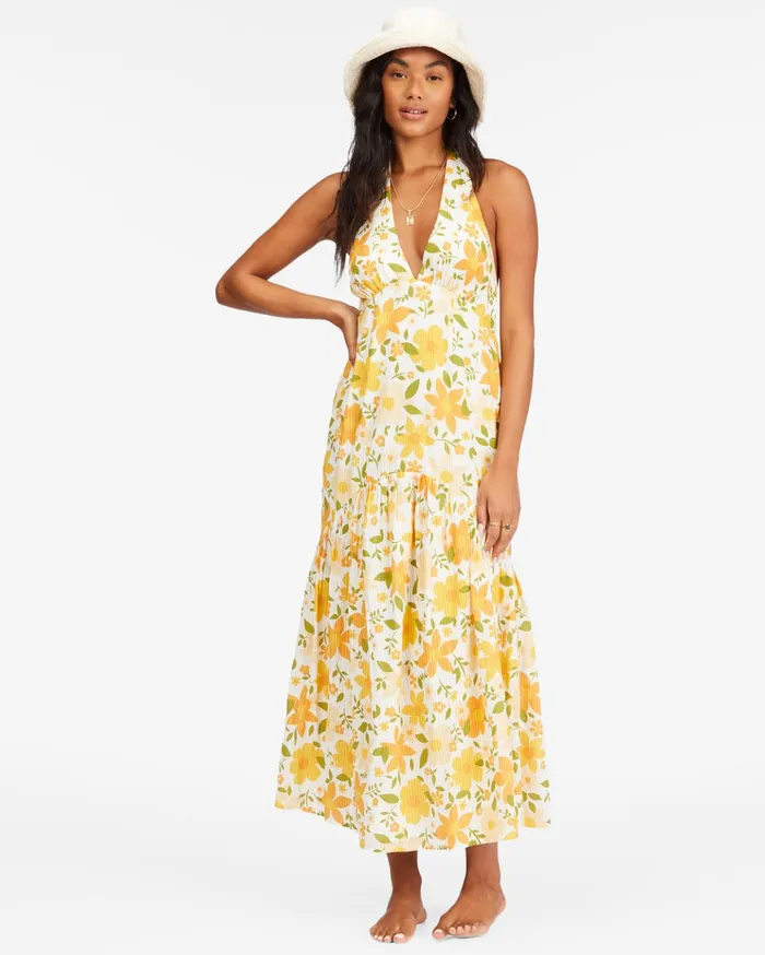 Billabong Feelin Retro Halter Maxi Dress Salt Crystal Women Dresses Billabong Feelin Retro Halter Maxi Dress Salt Crystal Women Dresses