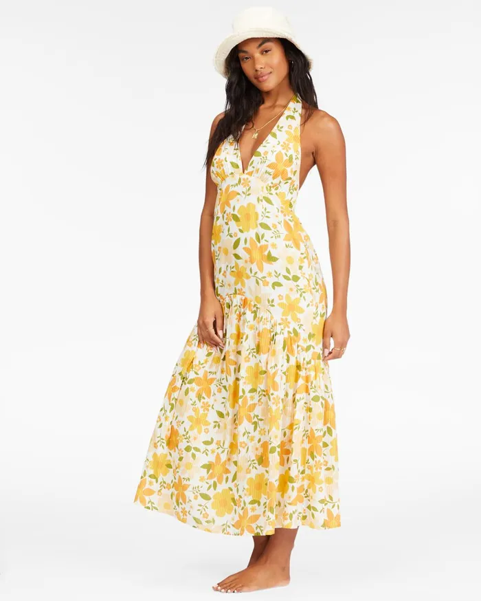 Billabong Feelin Retro Halter Maxi Dress Salt Crystal Women Dresses Billabong Feelin Retro Halter Maxi Dress Salt Crystal Women Dresses