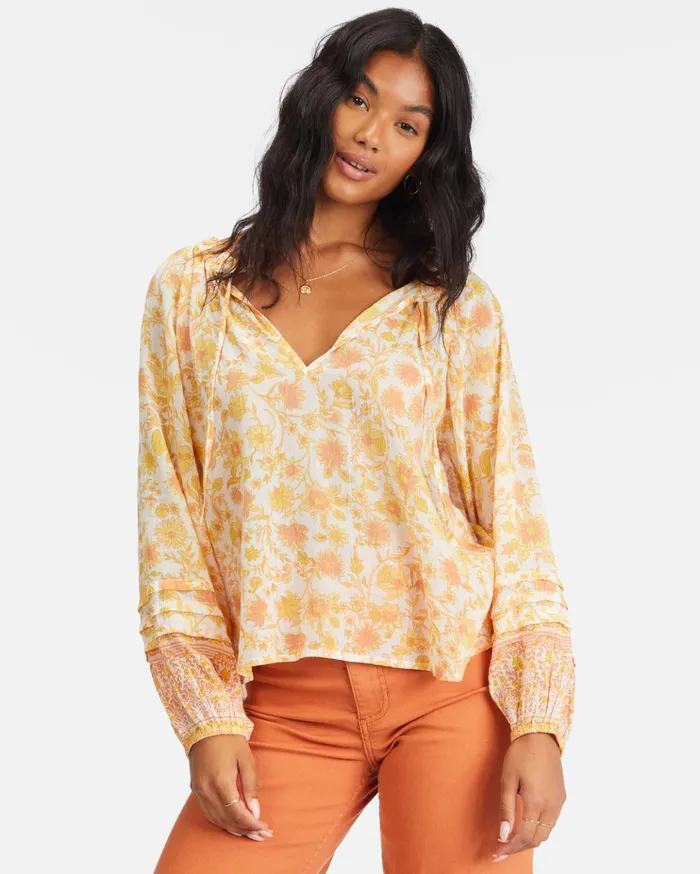 Billabong Free Heart Long Sleeve Blouse Salt Crystal 2 Women Tops