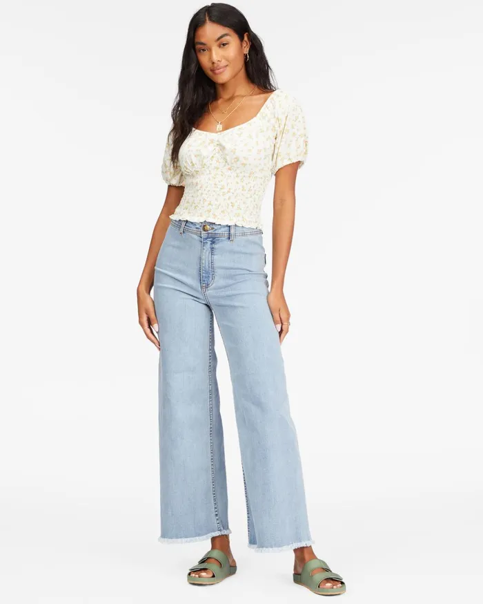 Billabong Get Along Puff Sleeve Top Salt Crystal Women Tops Billabong Get Along Puff Sleeve Top Salt Crystal Women Tops