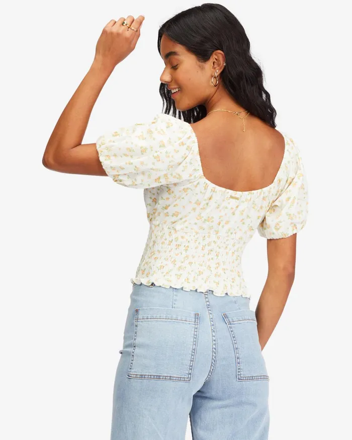 Billabong Get Along Puff Sleeve Top Salt Crystal Women Tops Billabong Get Along Puff Sleeve Top Salt Crystal Women Tops