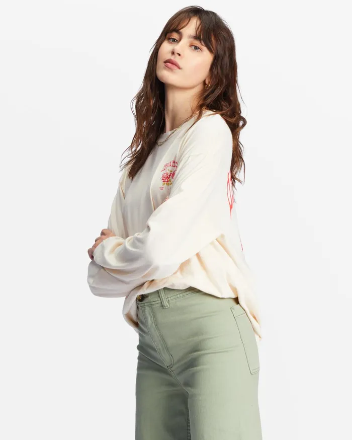 Billabong Handle With Care Long Sleeve Graphic Boyfriend TShirt Antique White Women Graphic Tees and Tanks Billabong Handle With Care Long Sleeve Graphic Boyfriend TShirt Antique White Women Graphic Tees and Tanks