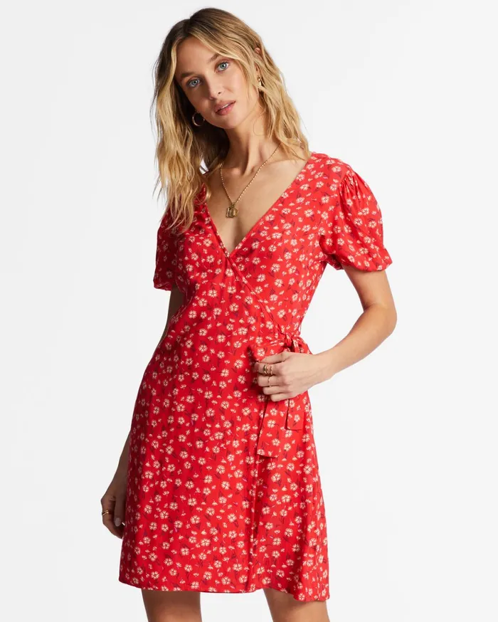 Billabong Hot Tropics Mini Wrap Dress Bright Poppy Women Dresses