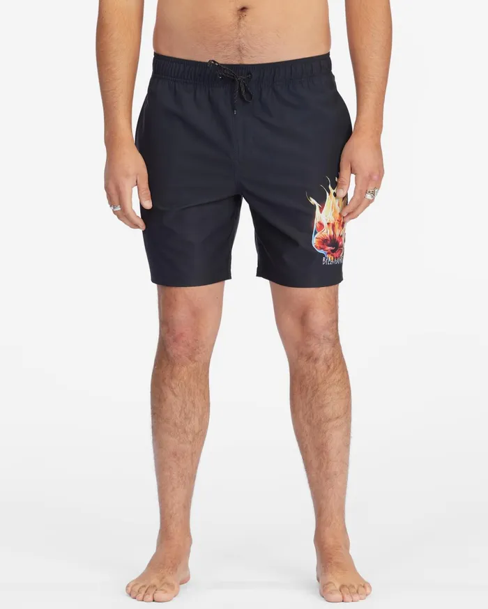 Billabong Kamea Burn Layback Boardshorts 16quot Black Men Elastic Waist Boardshorts