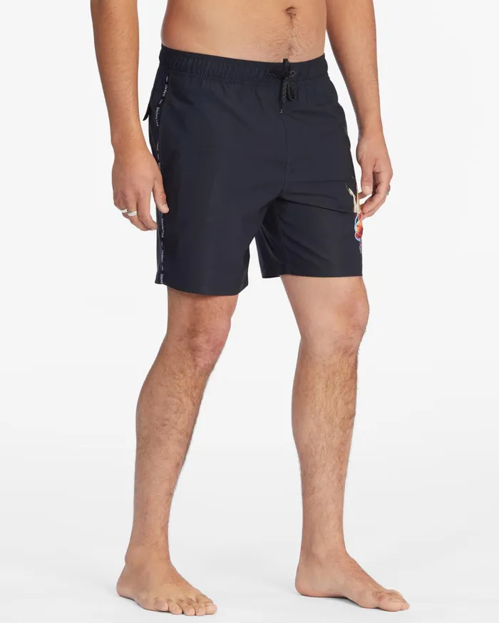 Billabong Kamea Burn Layback Boardshorts 16quot Black Men Elastic Waist Boardshorts