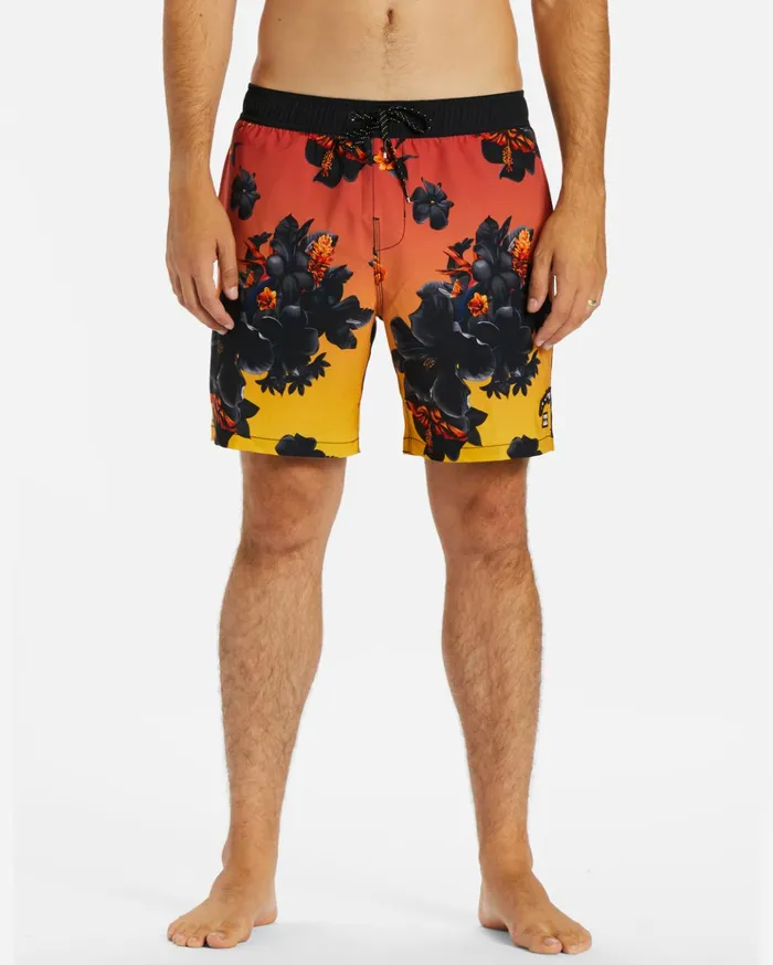 Billabong Kamea Lava Floral Layback 17quot Boardshorts Sunrise Men Elastic Waist Boardshorts Billabong Kamea Lava Floral Layback 17quot Boardshorts Sunrise Men Elastic Waist Boardshorts