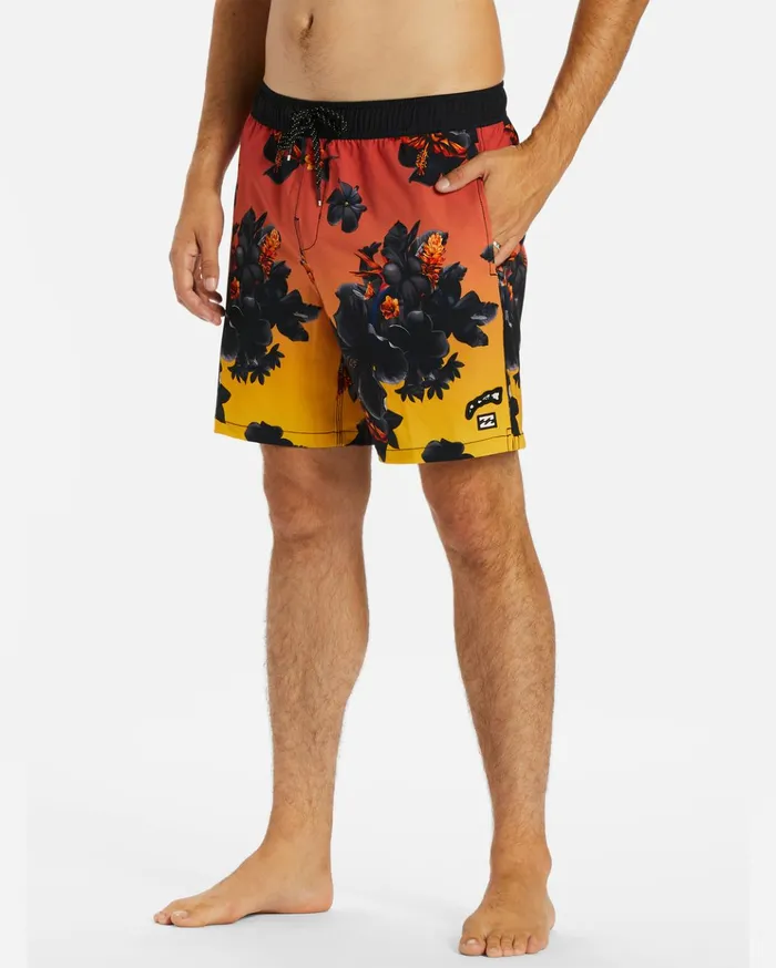 Billabong Kamea Lava Floral Layback 17quot Boardshorts Sunrise Men Elastic Waist Boardshorts Billabong Kamea Lava Floral Layback 17quot Boardshorts Sunrise Men Elastic Waist Boardshorts