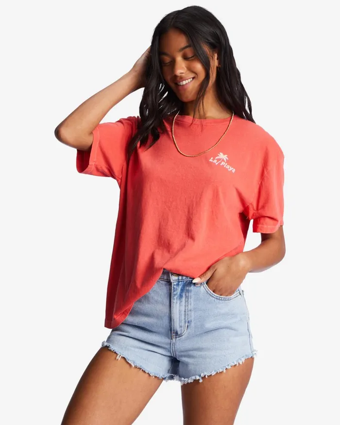 Billabong La Playa Oversized TShirt Bright Poppy Women Graphic Tees and Tanks Billabong La Playa Oversized TShirt Bright Poppy Women Graphic Tees and Tanks