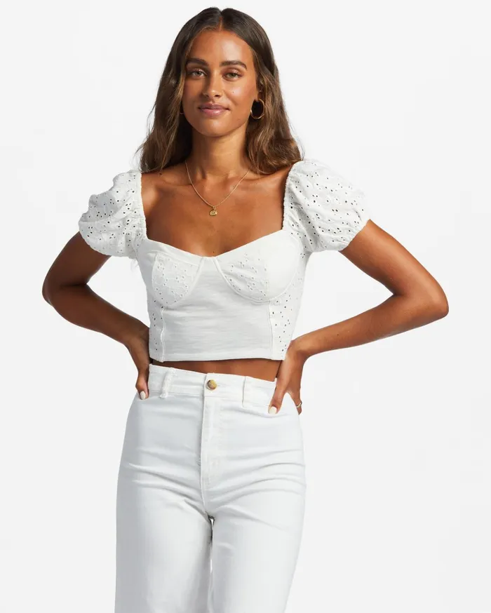 Billabong Last Kiss Puff Sleeve Top Salt Crystal Women Tops