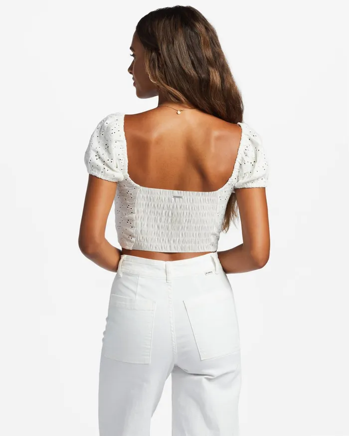 Billabong Last Kiss Puff Sleeve Top Salt Crystal Women Tops Billabong Last Kiss Puff Sleeve Top Salt Crystal Women Tops