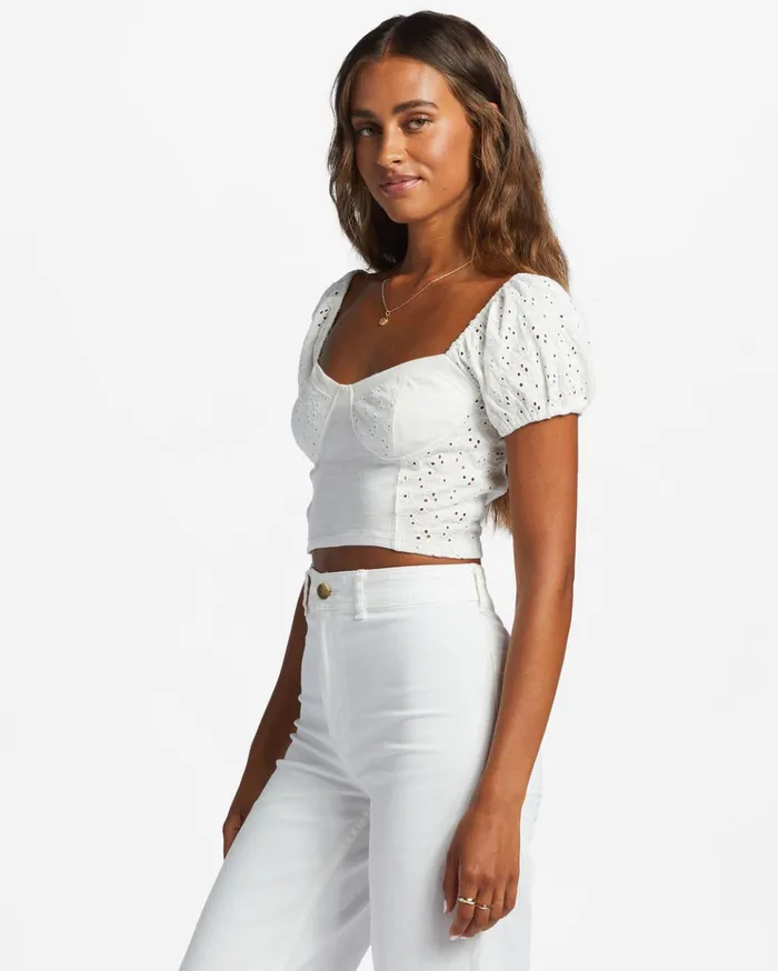 Billabong Last Kiss Puff Sleeve Top Salt Crystal Women Tops Billabong Last Kiss Puff Sleeve Top Salt Crystal Women Tops