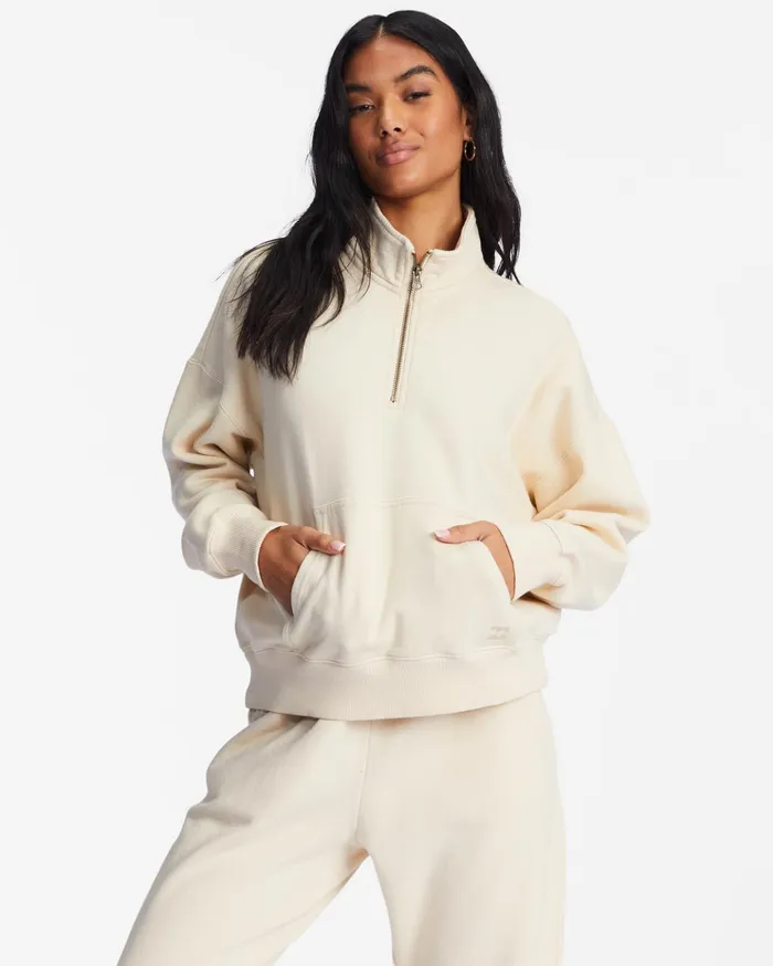 Billabong Lazy Mornings HalfZip Pullover Sweatshirt Antique White Women Hoodies and Fleece Billabong Lazy Mornings HalfZip Pullover Sweatshirt Antique White Women Hoodies and Fleece