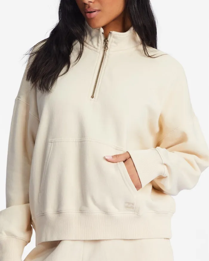 Billabong Lazy Mornings HalfZip Pullover Sweatshirt Antique White Women Hoodies and Fleece Billabong Lazy Mornings HalfZip Pullover Sweatshirt Antique White Women Hoodies and Fleece