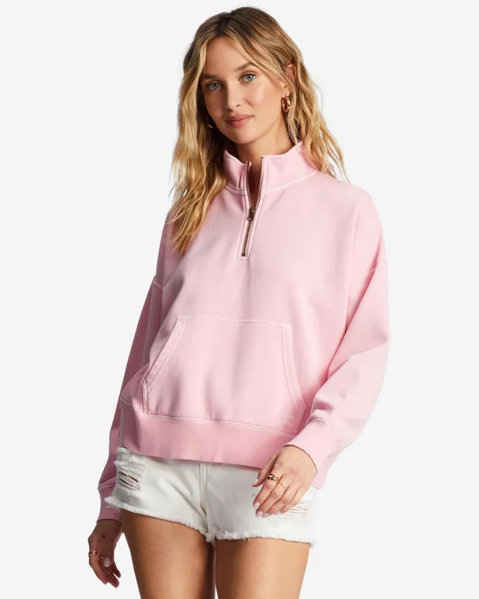 Billabong Lazy Mornings HalfZip Pullover Sweatshirt Soft Pink Women Hoodies and Fleece Billabong Lazy Mornings HalfZip Pullover Sweatshirt Soft Pink Women Hoodies and Fleece